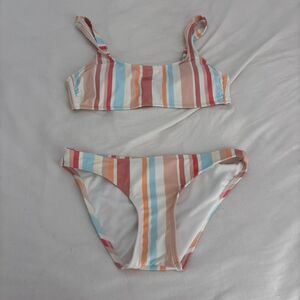 TARGET Striped Coral Blue Large Medium Women's Bikini 2 Piece Set Swimwear